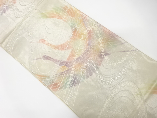 JAPANESE KIMONO / ANTIQUE FUKURO OBI / SILK / WOVEN STREAM & CRANES